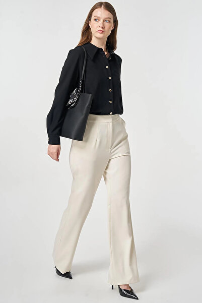 Kayra Pins Detailed Fabric Trousers Ecru