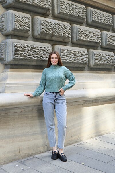 NİSUM MODA Braided Turtleneck Knitwear Sweater