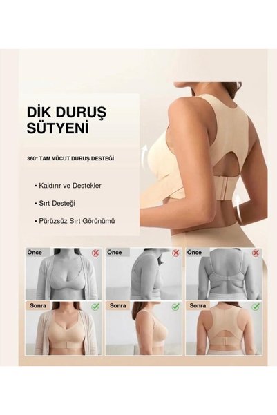 EZRA Kadın Dik Duruş Destekli Göğüs Toparlayıcı Dikişsiz Korse Sütyen Sırt Destekli Ayarlanabilir Kopçalı Büstiyer