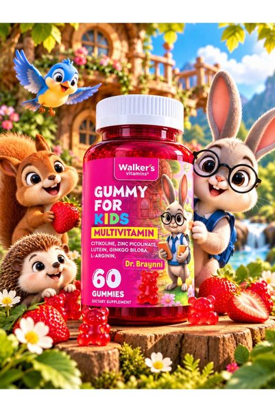 WalkersVitamins Kids Multivitamin Gummy 3-Pack Chitocolin Lutein Zinc Vitamin C, Immunity, Eyes, Focus, Height Growth