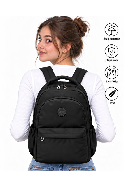 Bevitton Unisex Su Geçirmez Kumaş Okul Sırt Çantası Siyah Okul Çantası 2200