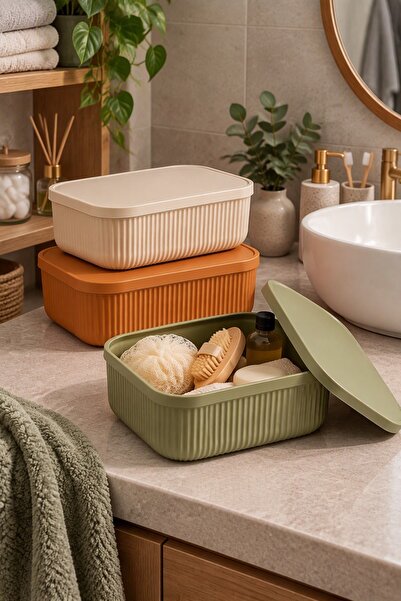 Bayev Set of 3 - 3.2 Lt Cosmetic Storage Container with Mix Lid Bathroom Orga...