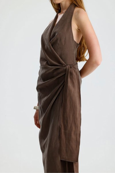 GACA COLLECTION Rochie maro cu șireturi duble Luna