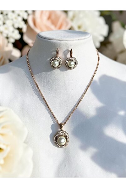 FAYRA ACCESSORIES Crystal Stone Pearl Necklace and Earring Set