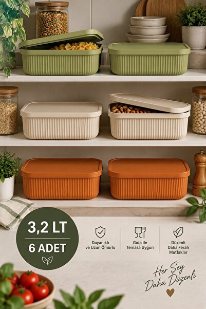 Bayev 6 Adet 3.2 Lt Storage Mix Mutfak Saklama Kabı - Dolap Içi Erzak Sebze K...
