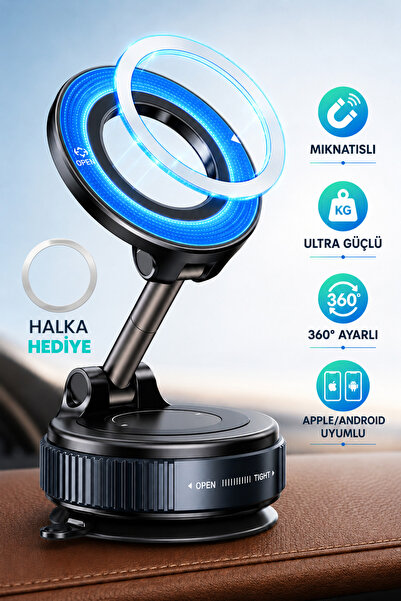 K007 Telefon Tutucu Güçlü Mıknatıslı Her Yüzeye Uygun Yapışkan 360 Derece Araç Tutucu Siyah