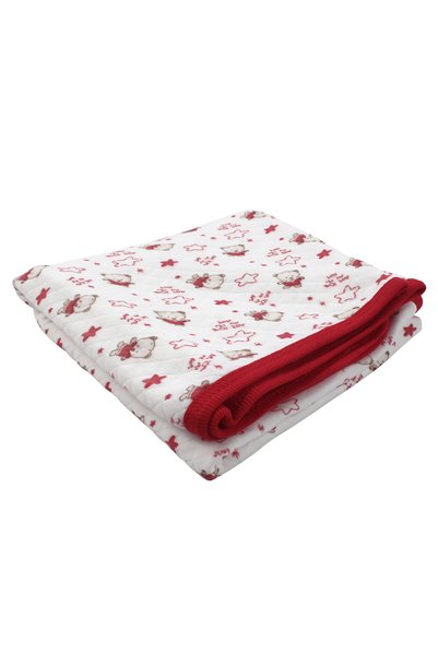 bebegen Teddy Bear Patterned Single Layer Combed Cream Red Baby Blanket