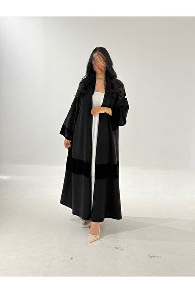 Tori Black Suede Abaya with Velvet Trim
