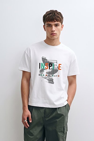 MARKAPIA Tricou pentru bărbați, 100% bumbac, cu decolteu, imprimat cu text