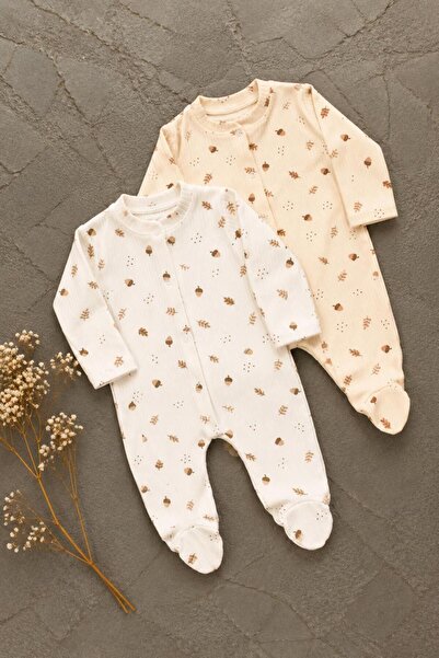 ENİA BABY Newborn Baby 100% Cotton Patterned 2-Piece Jumpsuit Set with Bootie...