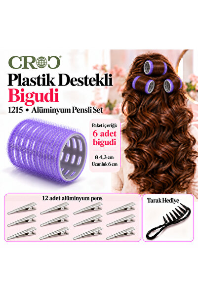 Croc Büyük Boy Bigudi 6Lı + (Saç Pensi 12Li) Cırtlı - Yapışkanlı Saç Bigudisi...