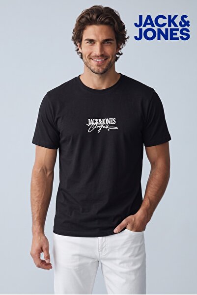Jack & Jones J&J T-Shirt Men Logo Printed Tee Shirt Black Brandy