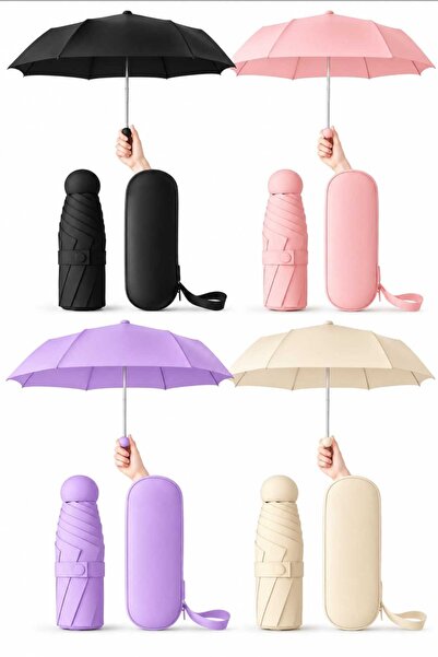 Manuel Mini Kapsül Şemsiye Katlanabilir Unisex Su Geçirmez ŞıkTasarım Kutu Kılıflı