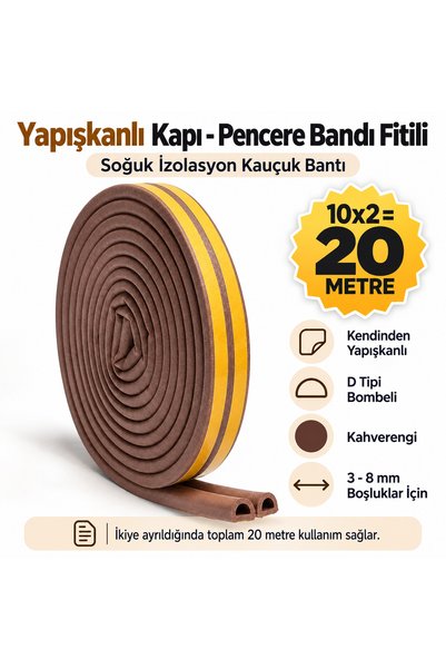 NUBLADO Bandă adezivă 10x2=20 metri (MARO) Bandă pentru ferestre uși Fitil Be...