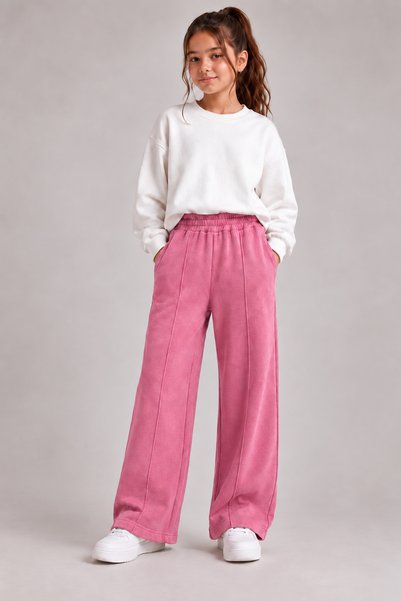 Joi Kids Girls' High-Waisted Wide-Leg Sweatpants with Piping Detail and Brush...