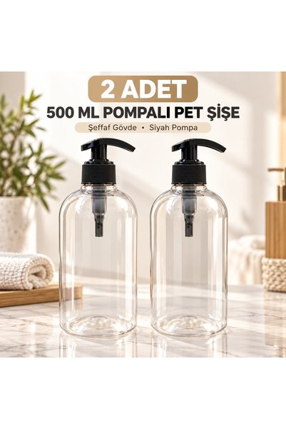 makrobay 2 Adet 500 ml Şeffaf PET Losyon Başlıklı Boş Şişe Doldurulabilir Sıv...
