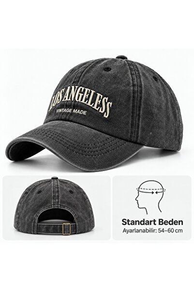 Mutkin Los Angeles Nakışlı Yıkamalı Vintage Unisex Şapka Ayarlanabilir Eskitm...