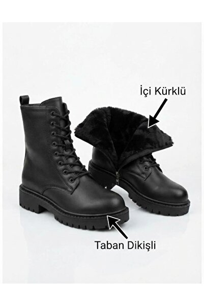 zege shoes Kalın Taban Fermuarlı&Bağcıklı  Su&Soğuk Geçirmez Kadın Postal Bot