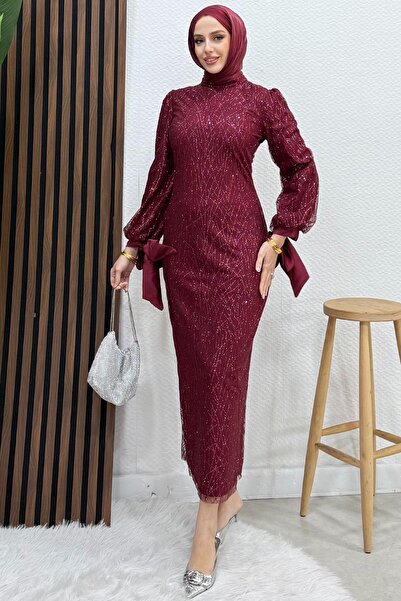 Lamia Giyim Dicle Tesettür Elbise Bordo
