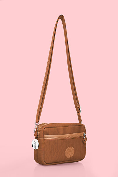 westbag Women's Tan Cross Strap Three-Compartment Zippered Crinkle Daily Shou...