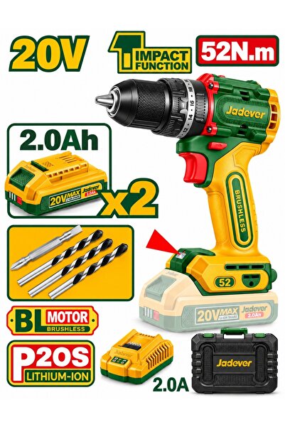 Jadever Drill 13 mm 20 V Precision 52 Newton 2 Battery Plastic Case