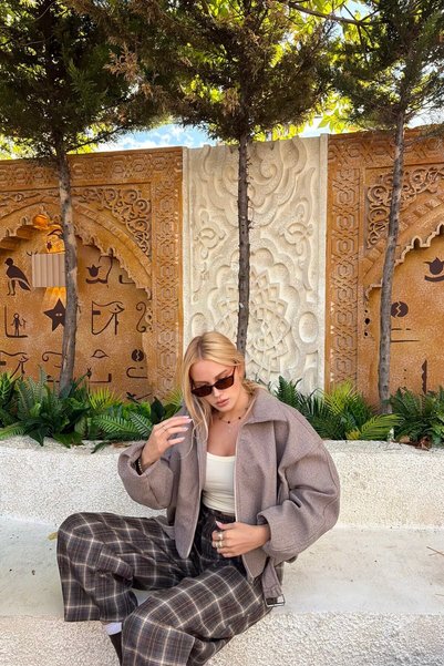 lizge giyim Plaid Pattern Pleated Loose Pants