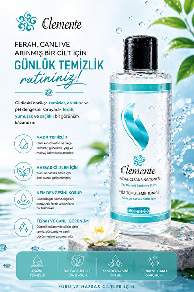 Clemente Yüz Temizleme Toniği (KURU VE HASSAS CİLTLER İÇİN) 200ml