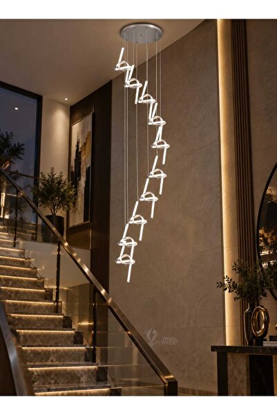 best power ثريا سلالم عشرة أقراص فضية LED - إضاءة سقف فاخرة متدرجة للأسقف الع...