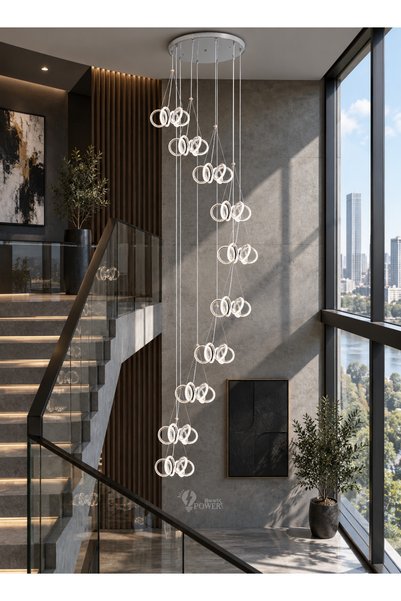 best power ثريا LED حديثة 6891-10، 10 مصابيح، مع 3 أوضاع إضاءة، بطول 250 سم، ...