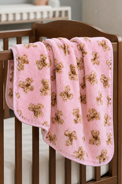 bebegen Pink Teddy Bear Patterned Fleece Blanket
