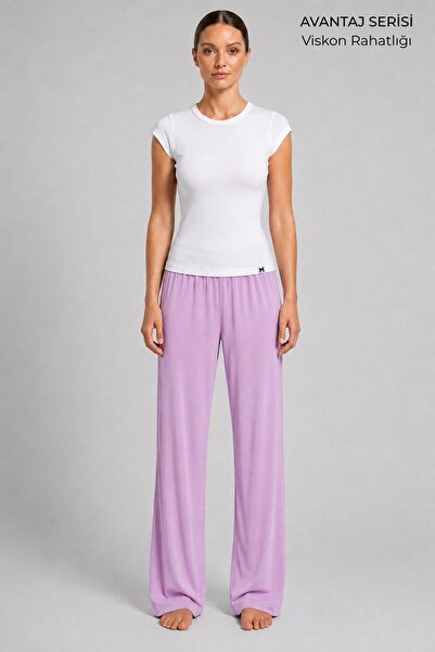 Mısırlı Women's Viscose Straight Cut Bottom Pajamas Dark Pink
