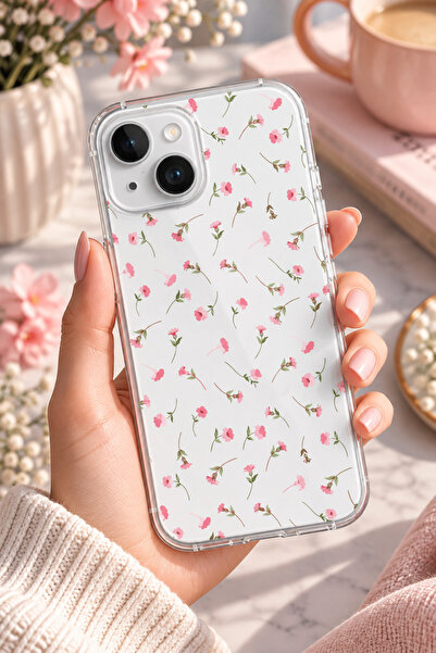 3GEN CASE İphone 15 Uyumlu Tatlı Çiçekler Desenli Şeffaf Silikon Kılıf
