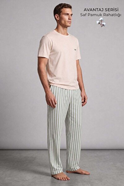 Mısırlı Egyptian Men's Cotton Striped Pajama Set Beige-Ada Tea