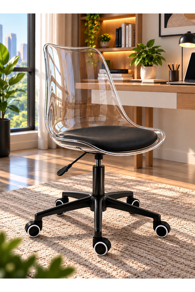 Taimi Modern Clear White,360° Swivel Adjustable Height Office Chair,Black Pad...