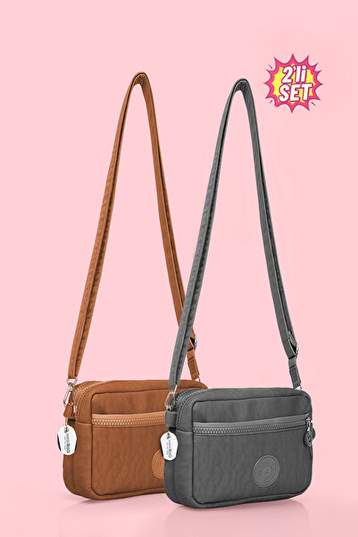 westbag Γυναικεία τσάντα ώμου με τρία διαμερίσματα και φερμουάρ, μαύρο-γκρι σ...