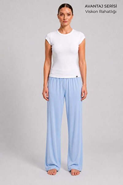 Mısırlı Women's Viscose Flat Cut Bottom Pajamas Ice Blue