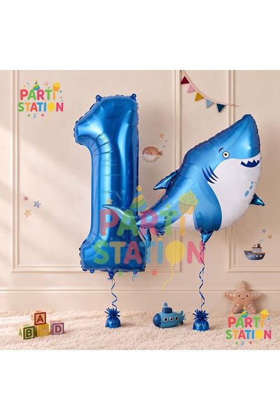 Parti Station مجموعة بالونات عيد الميلاد الأول بتصميم سمكة القرش، بالونات بتص...