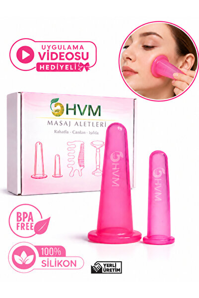 HVM Vakumlu Silikon Yüz Masaj Kupası, Facial Cupping 2'li Pembe