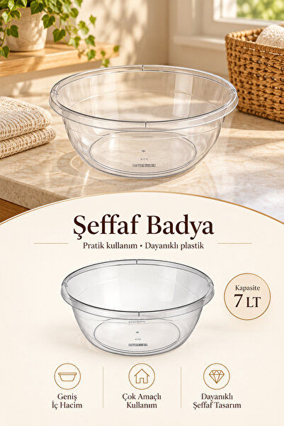 Poomy Şeffaf 7 Litre Leğen Sebze Meyve Yıkama Kabı Badya