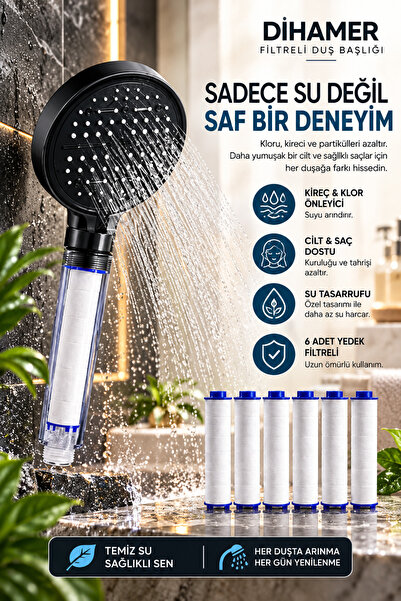 Dihamer Filtreli Duş Başlığı 6 Fonksiyonlu | Kireç & Klor Önleyici | Yüksek B...