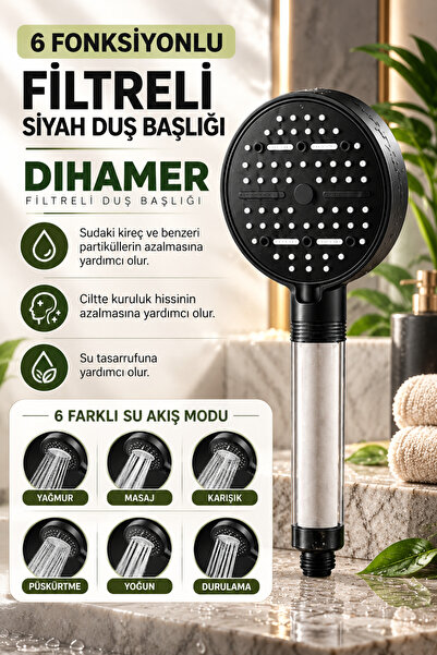 Dihamer Premium Filtreli Duş Başlığı | Su Arıtma, Yumuşak Su Etkisi, Ekonomik...