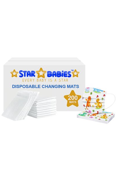 STAR BABiES - Disposable Changing Mats White 200Pcs with 5Pc Kids Reusable Mask