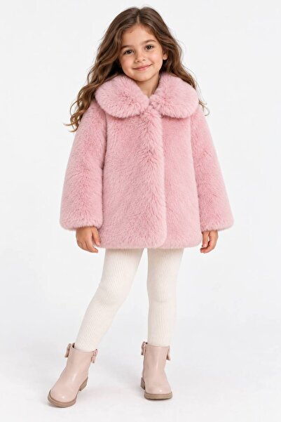 Mavipink Kız Çocuk Pembe Renk Suni Peluş Kürk