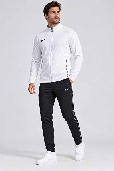 Nike Erkek Beyaz-Siyah Dri-FIT Günlük-Antrenman Eşofman Takımı - Slim Fit