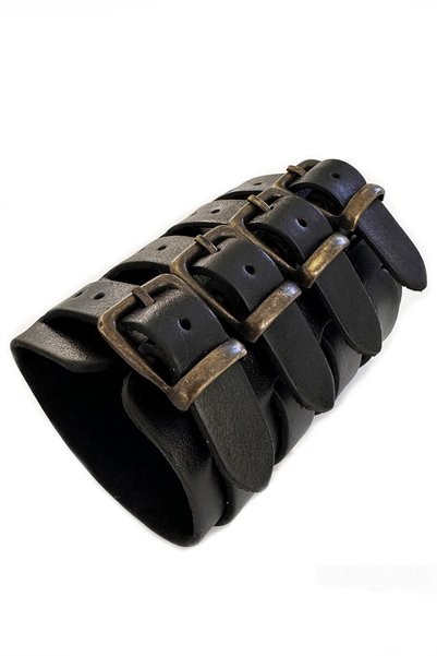 NARKİSSOS Leather Bracelet,Handcrafted,Black Men's Bracelet with Four Straps
