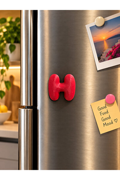 LioraeAtelier H Harfi Buzdolabı Magneti Kırmızı Harf Magnet