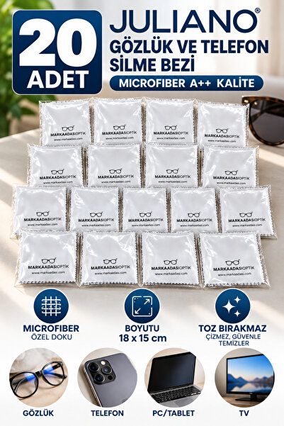 JULIANO 20 Adet Gözlük Ve Telefon Silme Bezi Microfiber A++ Kalite
