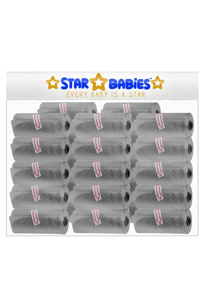 STAR BABiES حقيبة حفاضات معطرة - عبوة تحتوي على 25/375 كيس - لون رمادي
