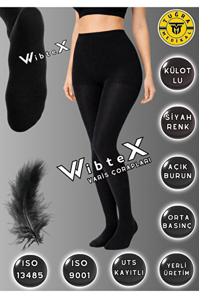 WibteX Külotlu Variss Çorabı Orta Basınç Burnu Kapalı (SİYAH RENK) (ÇİFT BACAK)