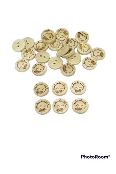 20 Adet 15 Mm Ahşap Handmade Yazılı Yumak Desenli Düğme , Düğmeler